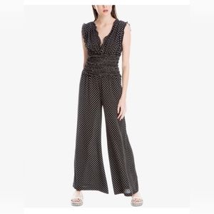 MAX STUDIO V-NECK SMOCKED WAIST BLACK WHITE DOTS JUMPSUIT SIZE S NWT